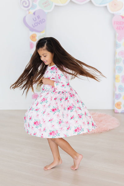 Mila & Rose:  Gingham Bows 3/4 Sleeve Ruffle Twirl Dress SHIPS SEPARATELY