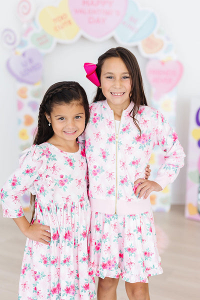 Mila & Rose:  Gingham Bows 3/4 Sleeve Ruffle Twirl Dress SHIPS SEPARATELY