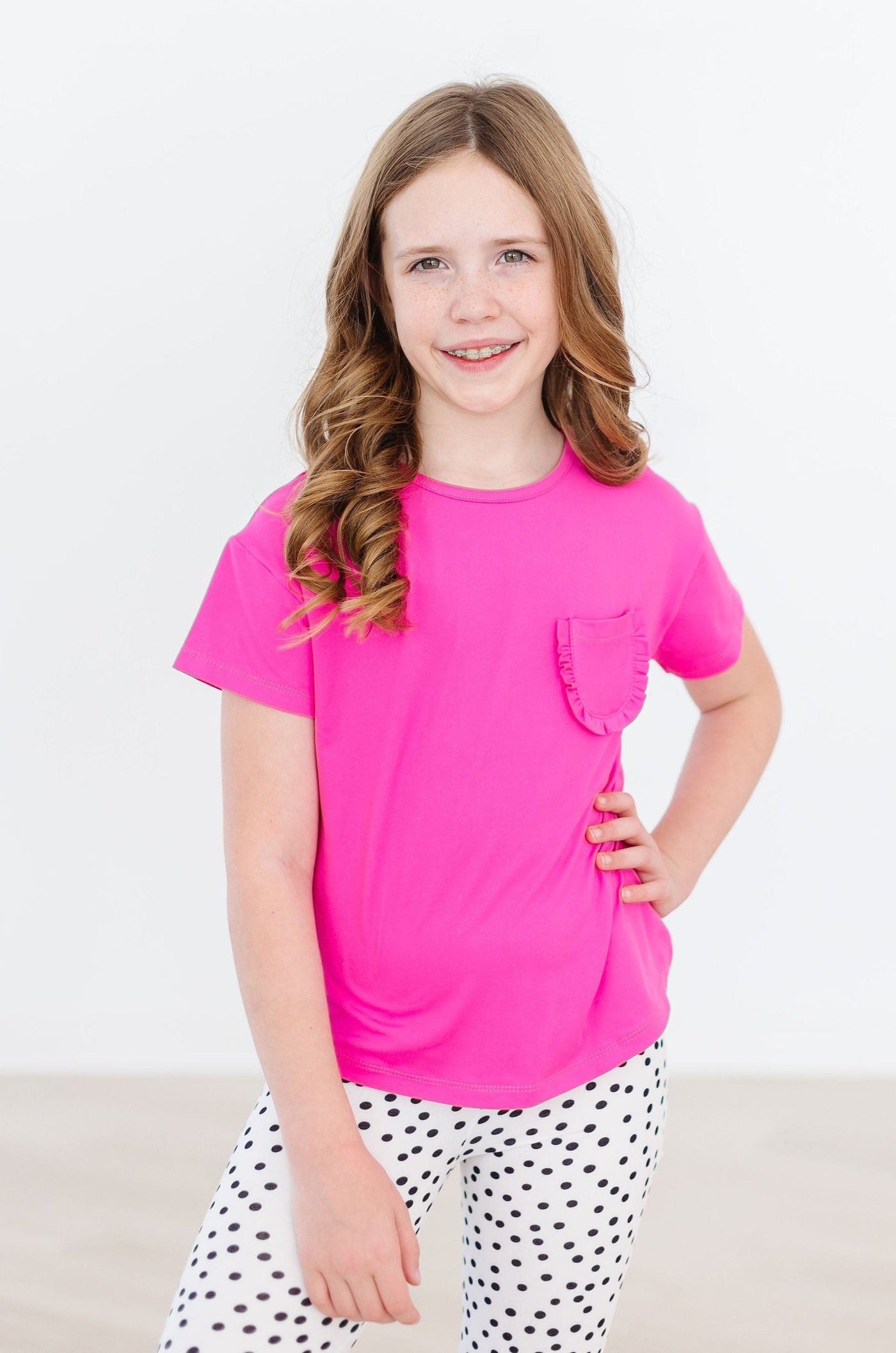 Mila & Rose:  Hot Pink Ruffle Pocket Tee SHIPS SEPARATELY