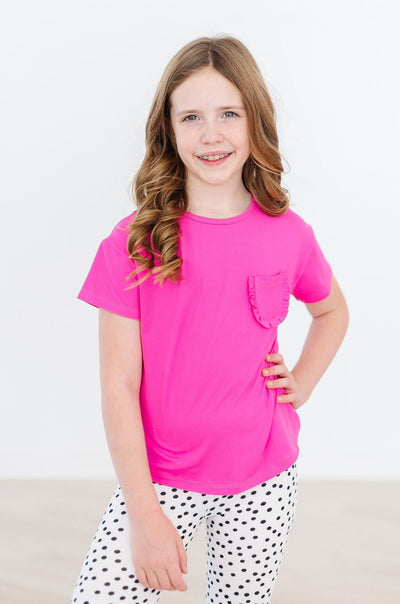 Mila & Rose:  Hot Pink Ruffle Pocket Tee SHIPS SEPARATELY