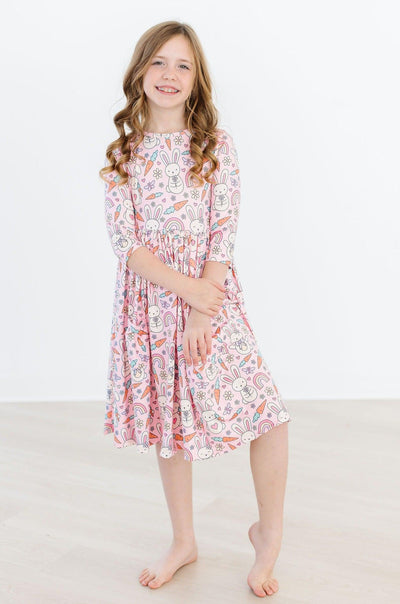 Mila & Rose:  Springtime Bunnies 3/4 Sleeve Pocket Twirl Dress SHIPS SEPARATELY