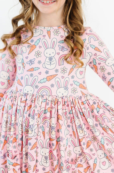 Mila & Rose:  Springtime Bunnies 3/4 Sleeve Pocket Twirl Dress SHIPS SEPARATELY