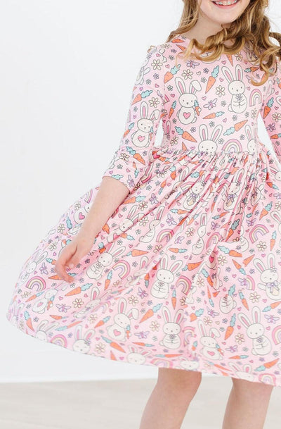 Mila & Rose:  Springtime Bunnies 3/4 Sleeve Pocket Twirl Dress SHIPS SEPARATELY