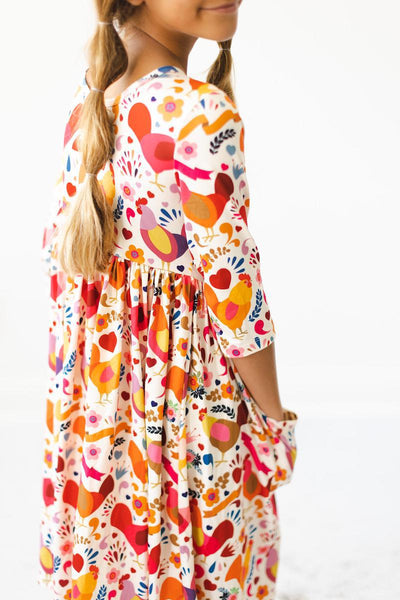 Mila & Rose:  Little Red Hen 3/4 Sleeve Pocket Twirl Dress SHIPS SEPARATELY