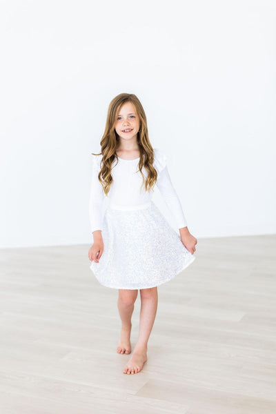 Mila & Rose:  White L/S Flutter Sleeve Leotard SHIPS SEPARATELY