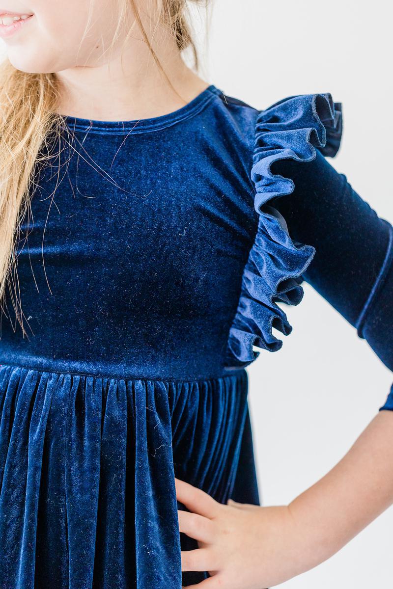 Mila & Rose:  Navy Velvet Ruffle Twirl Dress SHIPS SEPARATELY
