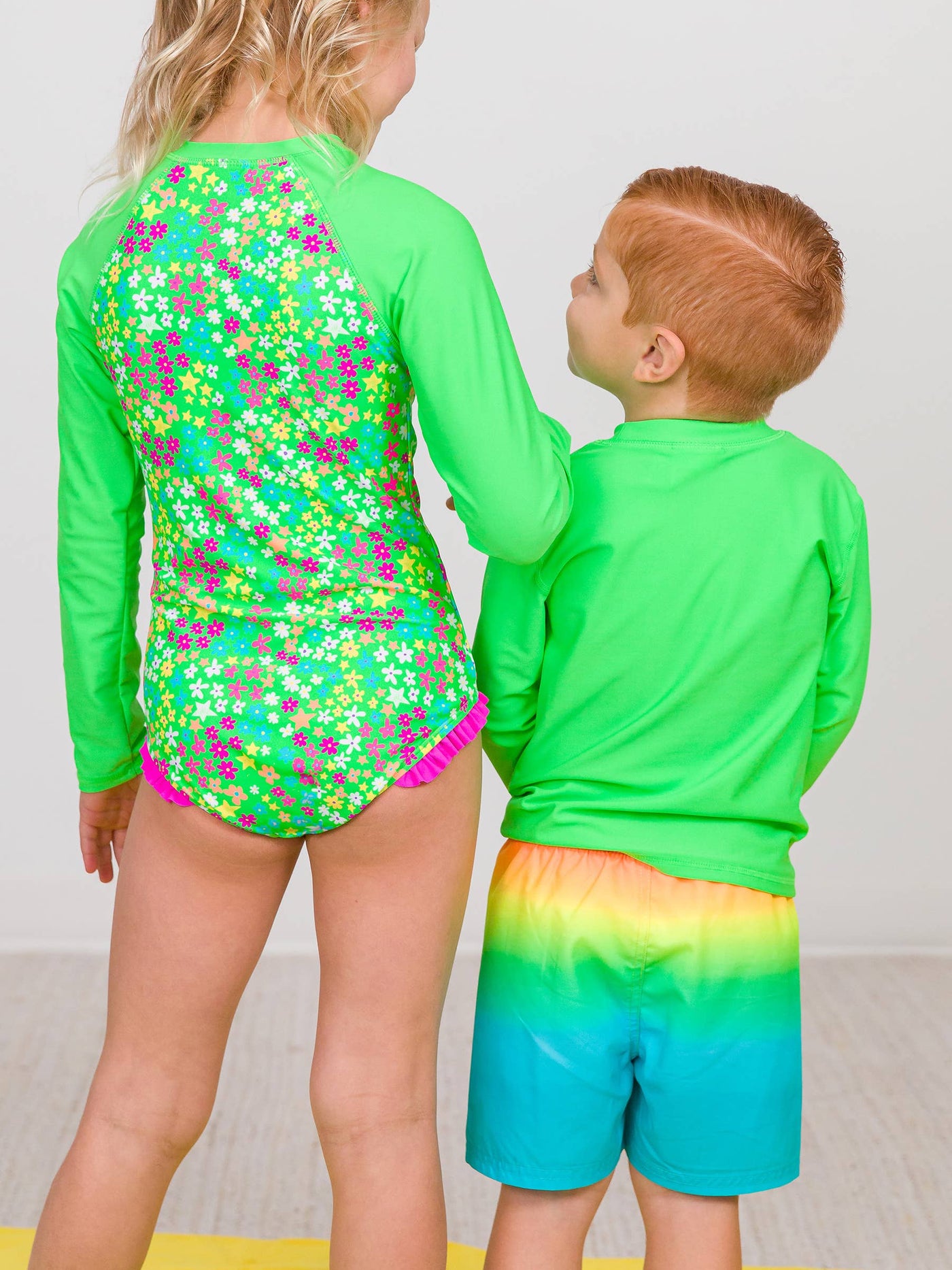 RuffleButts + RuggedButts - Boys Neon Lime Green Long Sleeve Rash Guard
