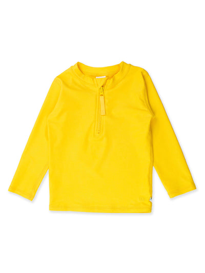 RuffleButts + RuggedButts - Boys Neon Yellow Long Sleeve Zipper Rash Guard