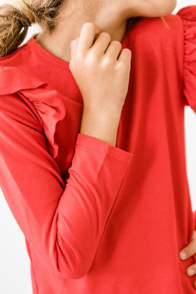 Mila & Rose:  Red L/S Ruffle Tee SHIPS SEPARATELY