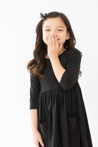 Mila & Rose:  Black 3/4 Pocket Twirl Dress SHIPS SEPARATELY