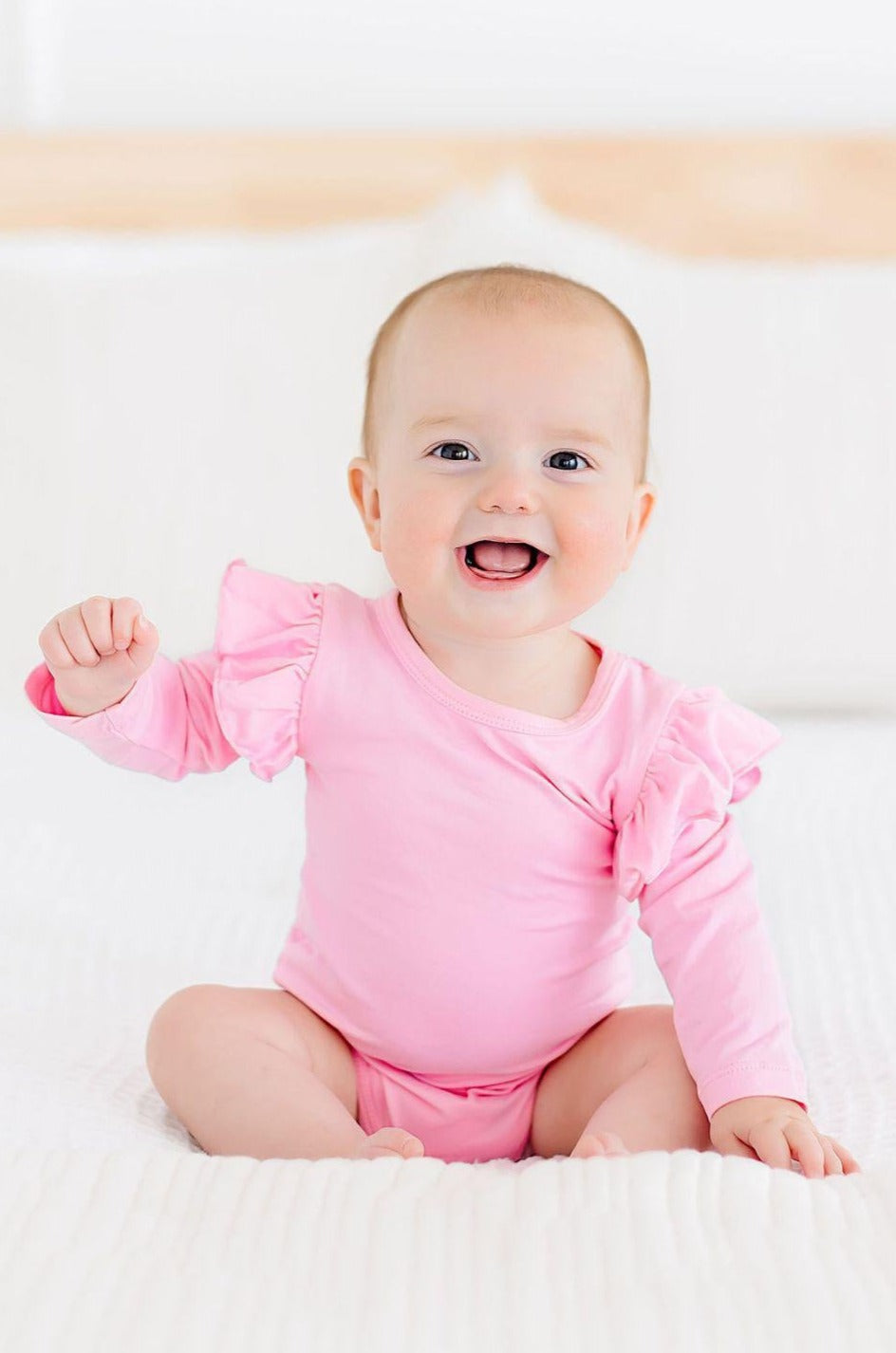 Mila & Rose:  Bubblegum Pink L/S Flutter Bodysuit SHIPS SEPARATELY