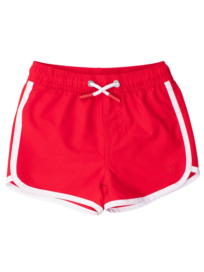 RuffleButts + RuggedButts - Boys Vintage Red Dolphin Hem Swim Trunks