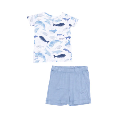 Angel Dear Loungewear Short Set: Blue Whales