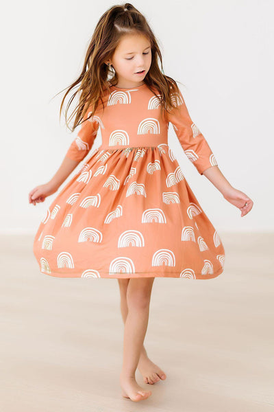 Mila & Rose:  Rainbows in Fall 3/4 Sleeve Twirl Dress SHIPS SEPARATELY