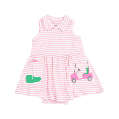 Angel Dear Polo Collar Bodysuit Dress: Pink Vintage Golf Carts