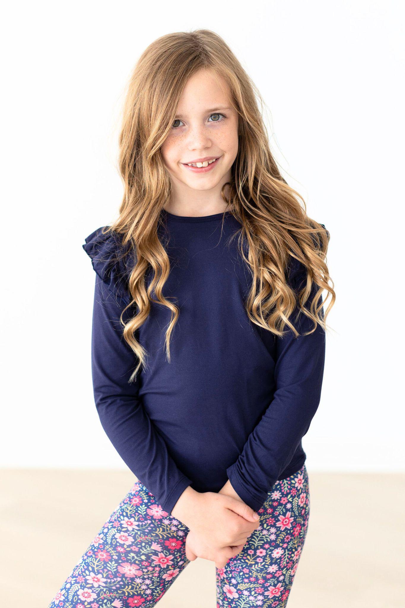 Mila & Rose:  Navy L/S Ruffle Tee SHIPS SEPARATELY