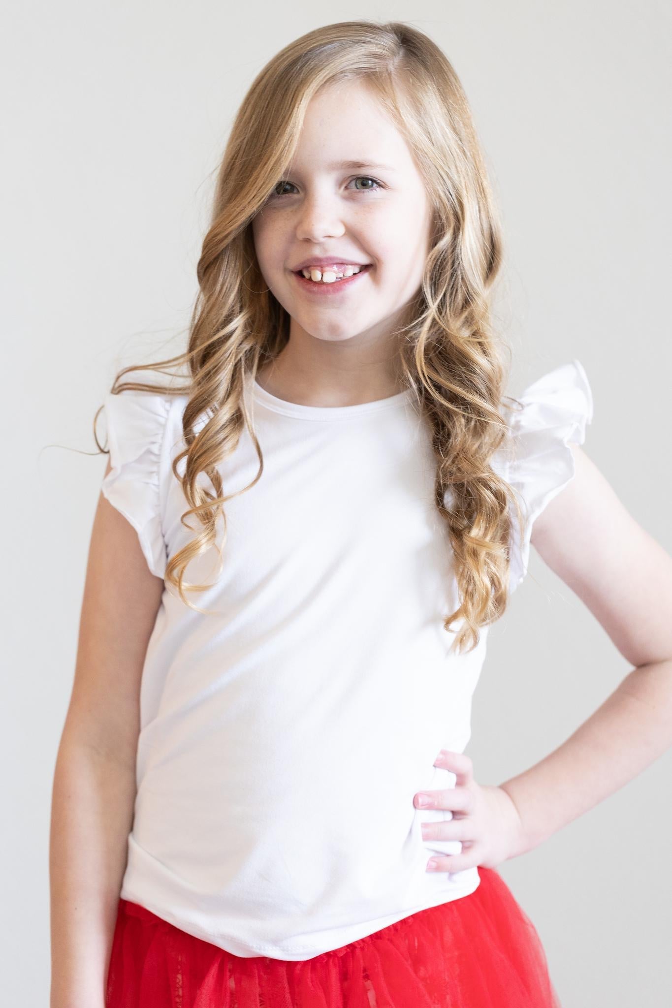 Mila & Rose:  White S/S Ruffle Tee SHIPS SEPARATELY