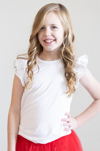 Mila & Rose:  White S/S Ruffle Tee SHIPS SEPARATELY