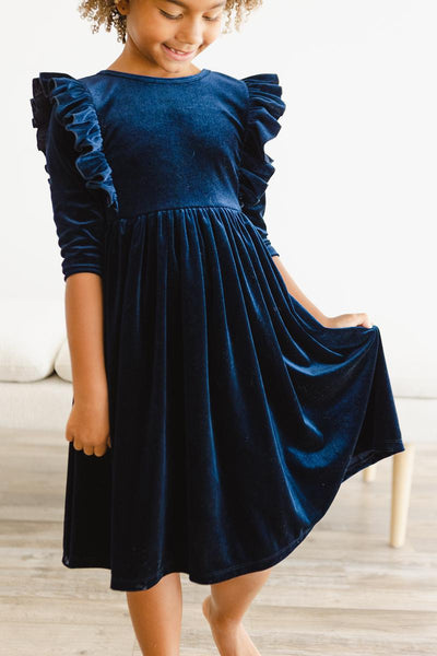 Mila & Rose:  Navy Velvet Ruffle Twirl Dress SHIPS SEPARATELY