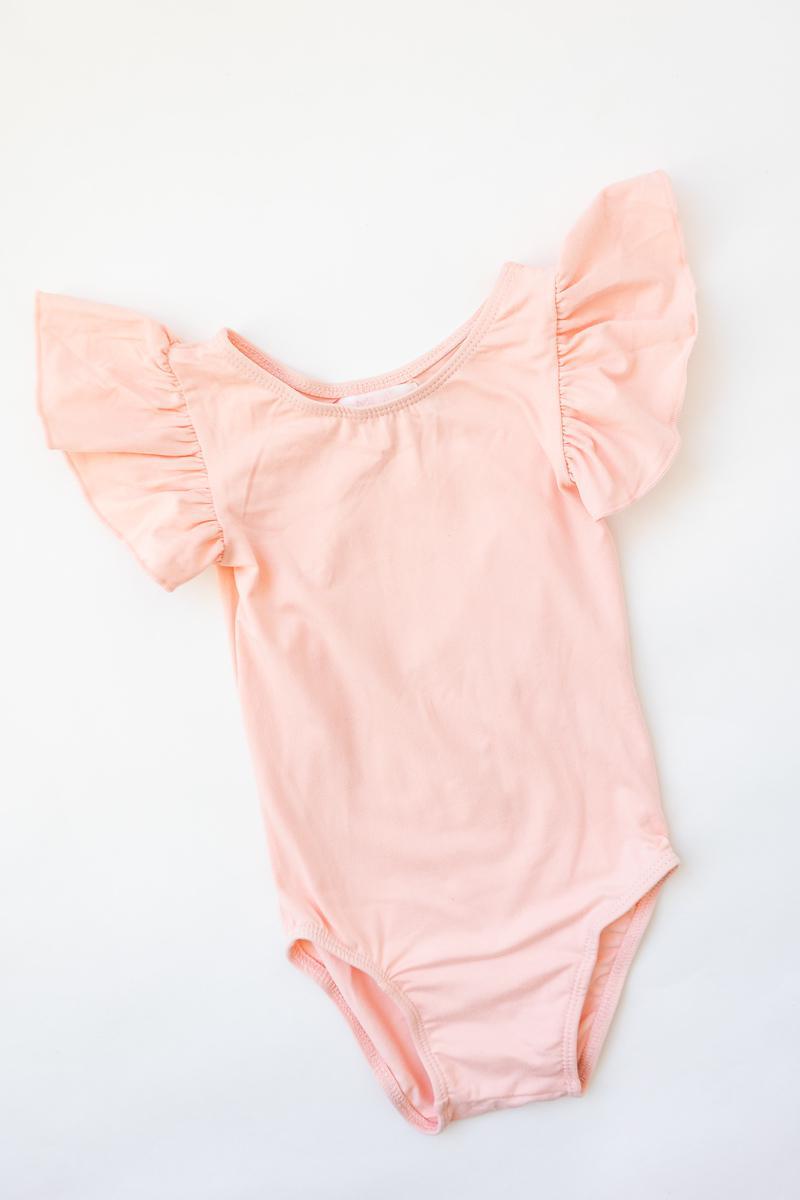 Mila & Rose:  Peach S/S Flutter Sleeve Leotard SHIPS SEPARATELY