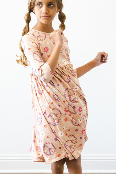 Mila & Rose:  Flower Child 3/4 Sleeve Pocket Twirl Dress SHIPS SEPARATELY