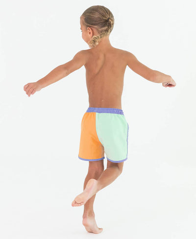 RuffleButts + RuggedButts - Boys Periwinkle, Green, & Ginger Dolphin Hem Swim Trunks