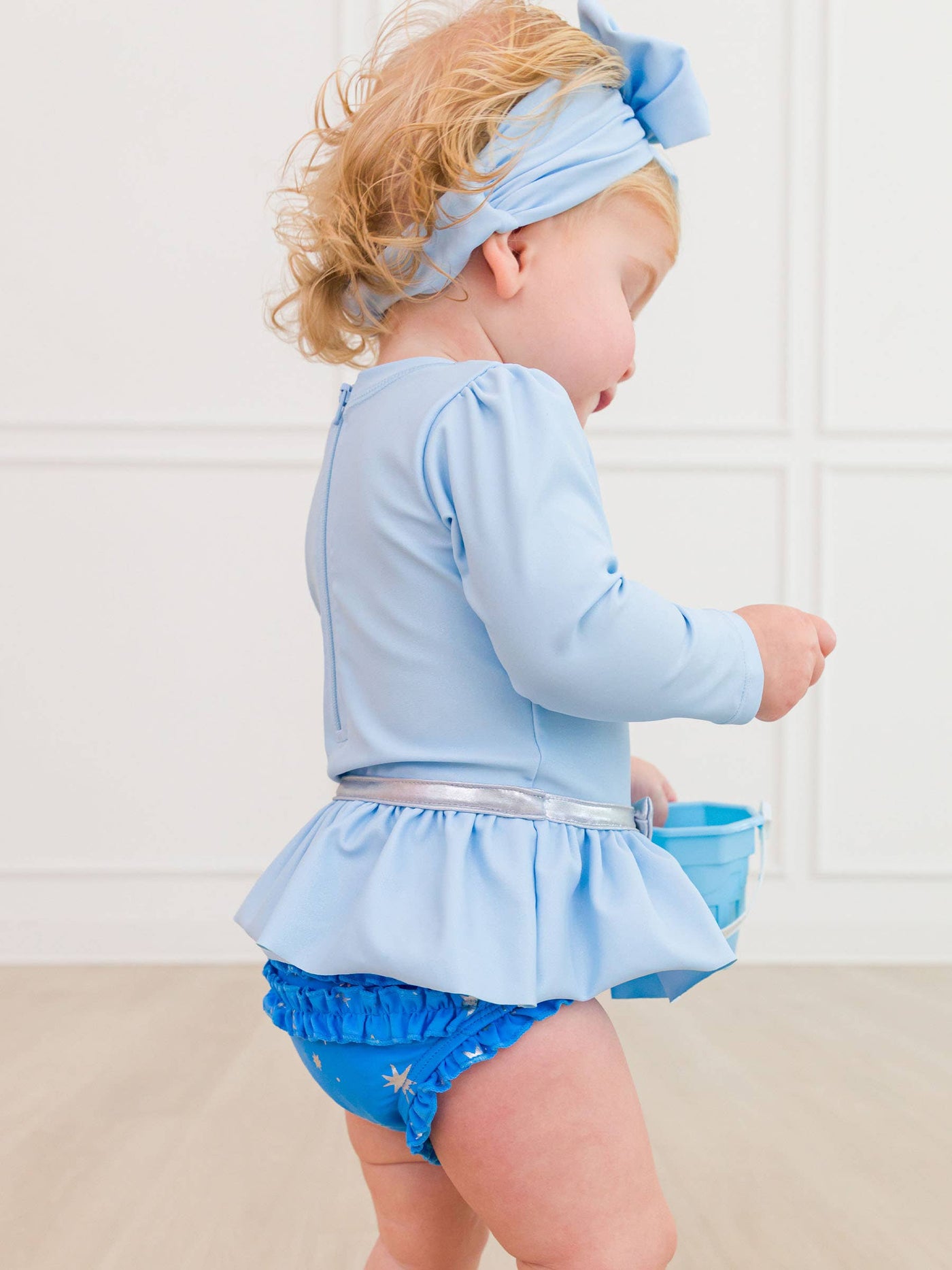 RuffleButts Long Sleeve One Piece Swimsuit: Glass Slipper Princess