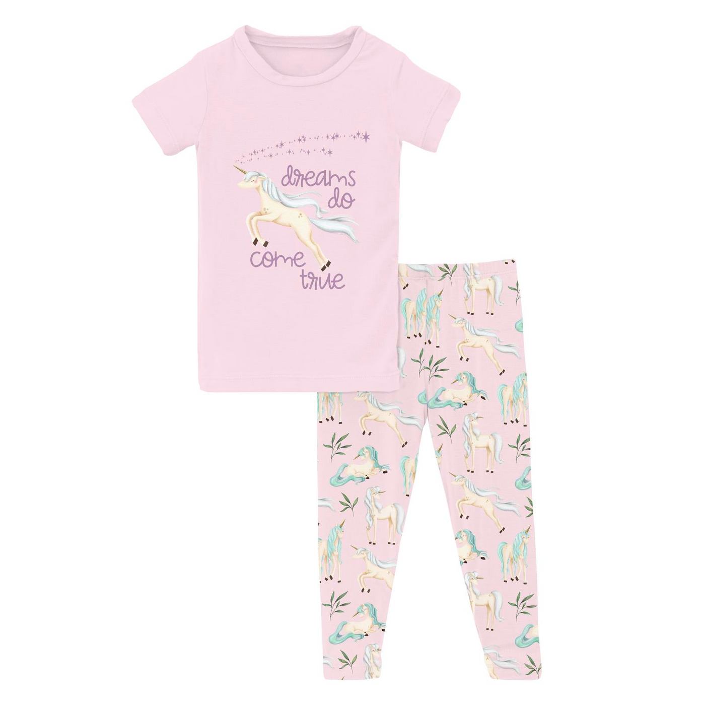 Kickee Pants Pajama Set: Shrinking Violet Sleeping Unicorns (Graphic Top)