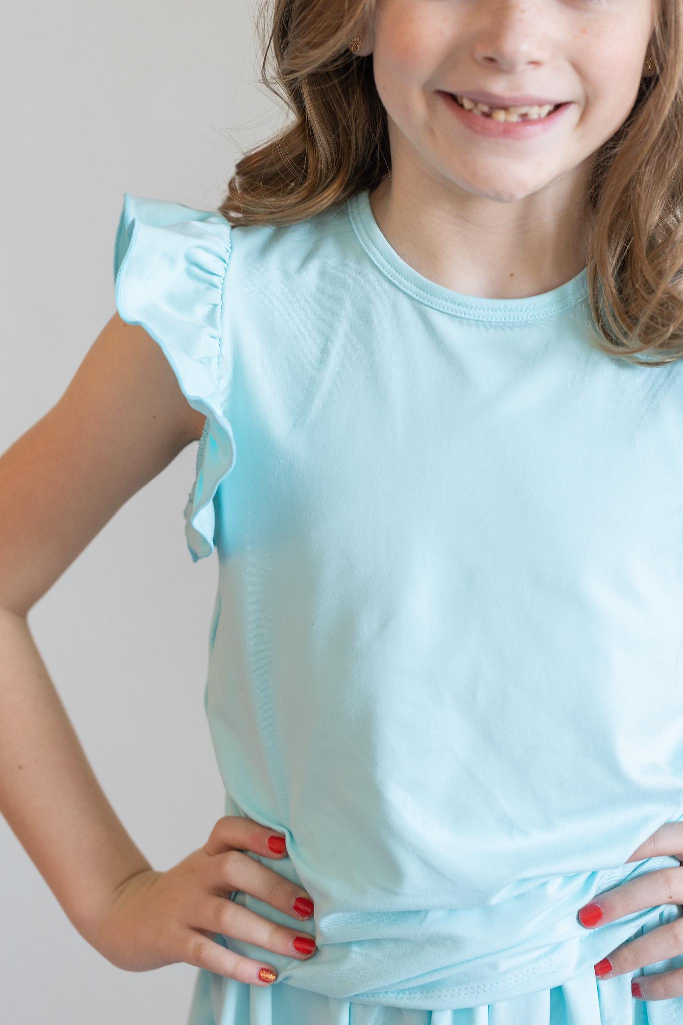 Mila & Rose:  Aqua S/S Ruffle Tee SHIPS SEPARATELY