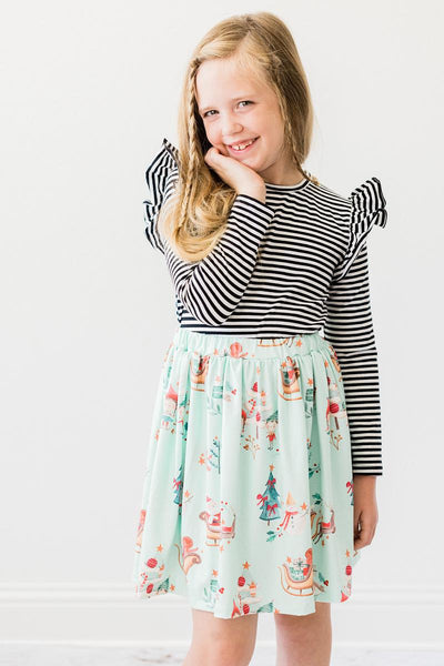 Mila & Rose:  Black & White Stripe L/S Ruffle Tee SHIPS SEPARATELY