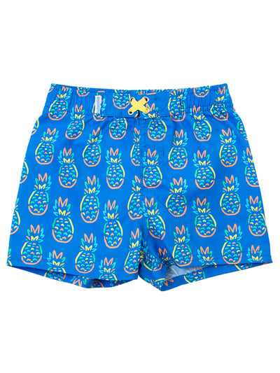 RuffleButts + RuggedButts - Boys Neon Blue Pineapples Swim Trunks (Run Big)