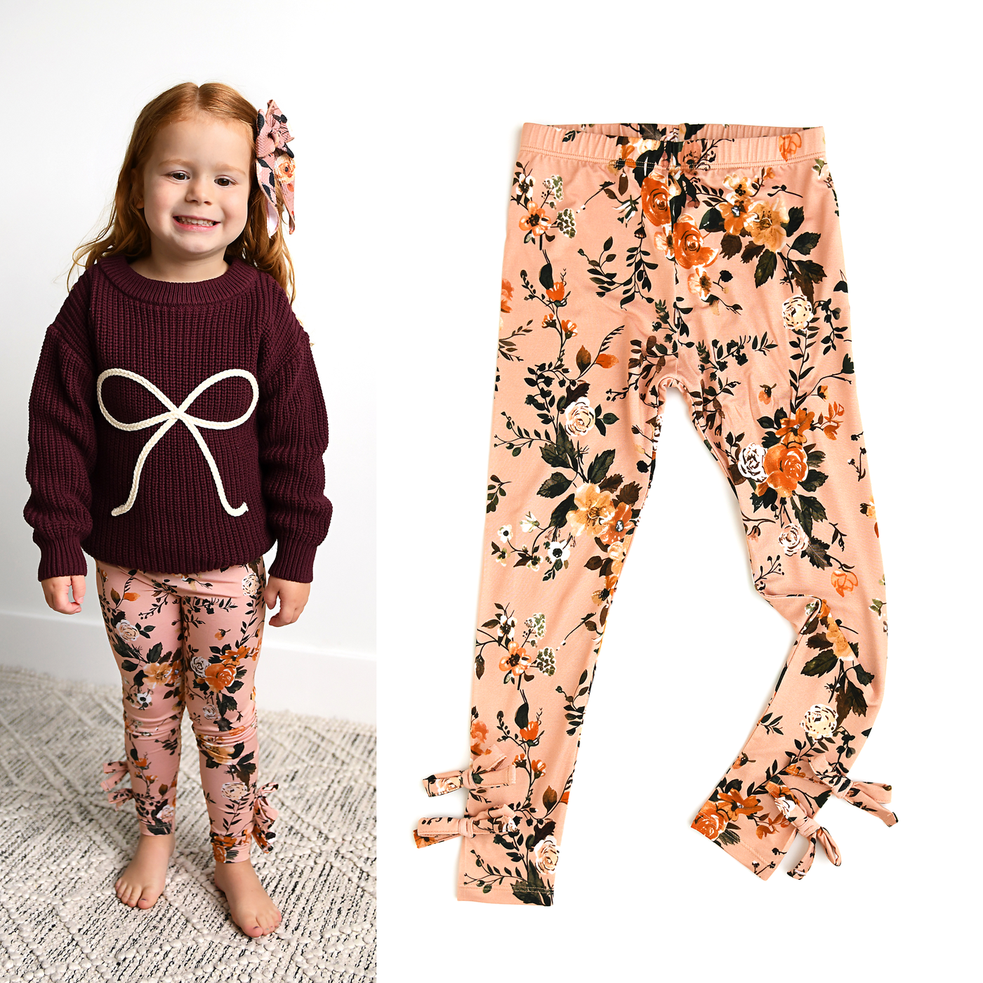 Gigi and Max Bow Leggings: Flora Light Pink