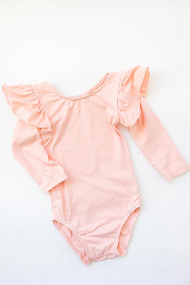 Mila & Rose:  Peach L/S Flutter Sleeve Leotard SHIPS SEPARATELY