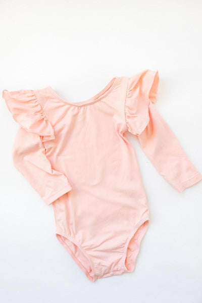 Mila & Rose:  Peach L/S Flutter Sleeve Leotard SHIPS SEPARATELY