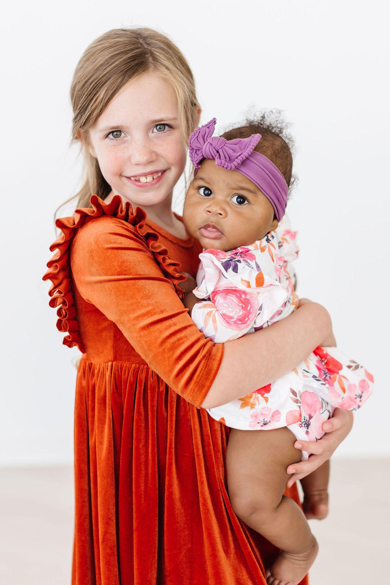 Mila & Rose:  Pumpkin Spice Velvet Ruffle Twirl Dress SHIPS SEPARATELY