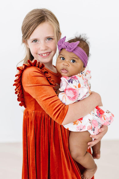 Mila & Rose:  Pumpkin Spice Velvet Ruffle Twirl Dress SHIPS SEPARATELY