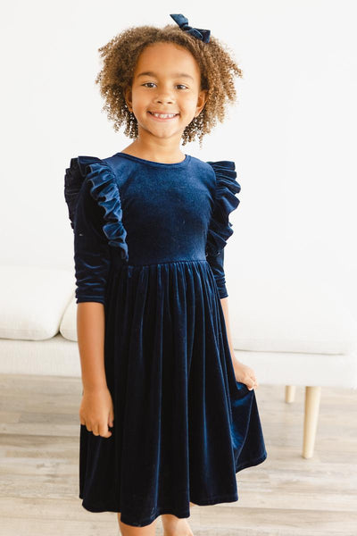 Mila & Rose:  Navy Velvet Ruffle Twirl Dress SHIPS SEPARATELY