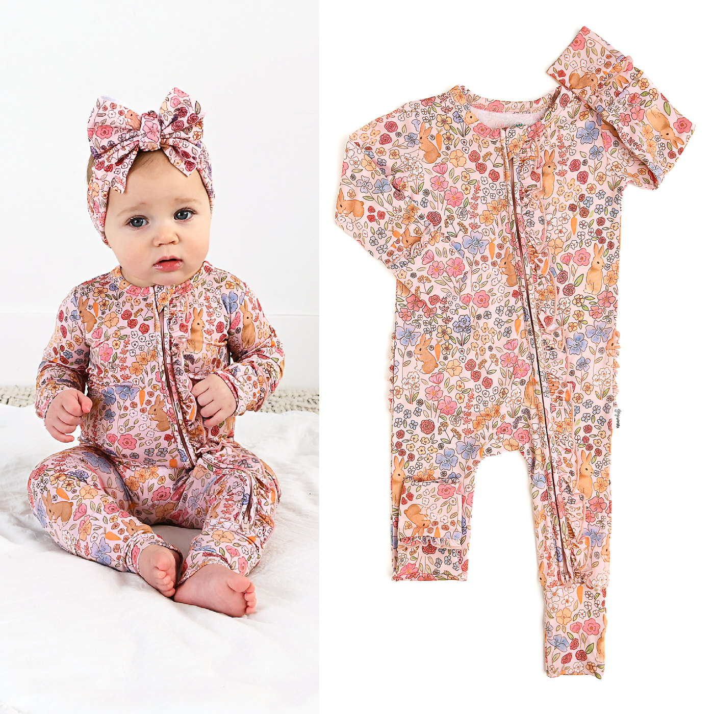 Gigi and Max: Meadow Floral Bunny Ruffle Zip