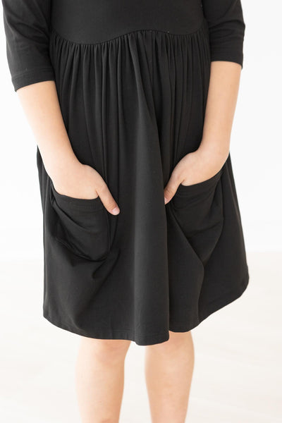 Mila & Rose:  Black 3/4 Pocket Twirl Dress SHIPS SEPARATELY