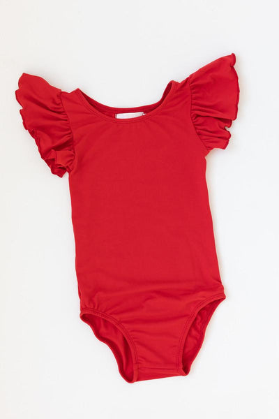 Mila & Rose:  Red S/S Flutter Sleeve Leotard SHIPS SEPARATELY