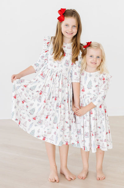 Clara's Christmas 3/4 Sleeve Ruffle Twirl Dress