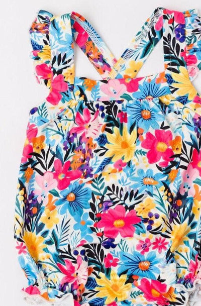 Mila & Rose:  Petal Paradise Ruffle Cross Back Romper SHIPS SEPARATELY