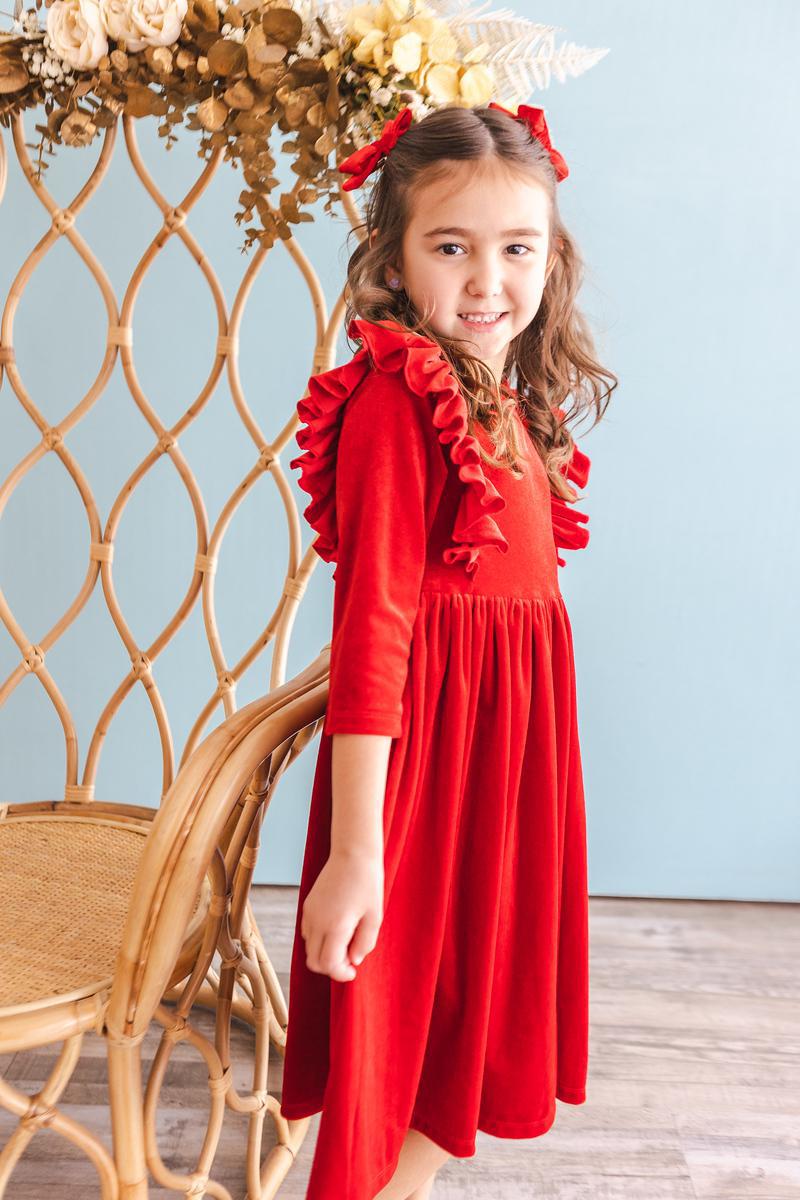 Mila & Rose:  Red Velvet Ruffle Twirl Dress SHIPS SEPARATELY