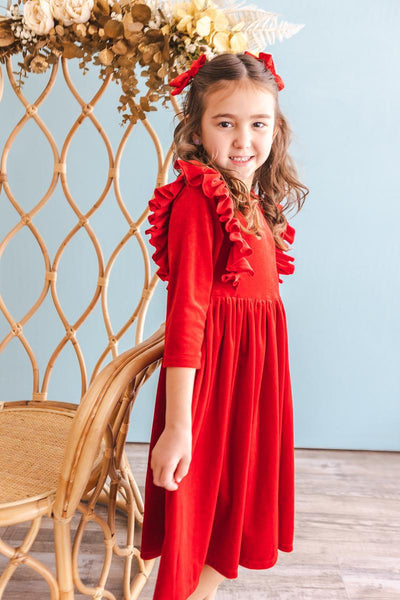 Mila & Rose:  Red Velvet Ruffle Twirl Dress SHIPS SEPARATELY