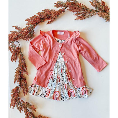 Mila & Rose:  Peach Rainbow 3/4 Sleeve Pocket Twirl Dress SHIPS SEPARATELY