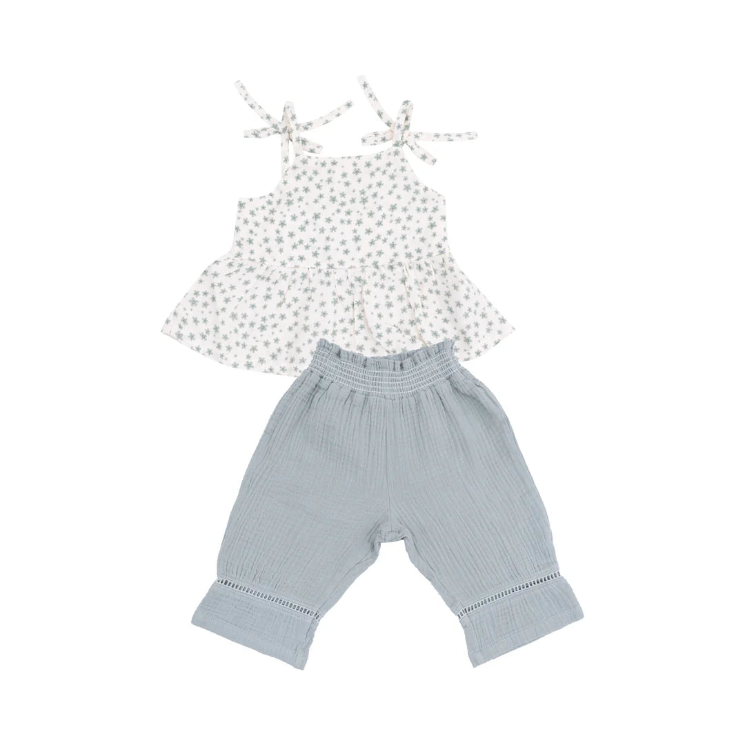 Angel Dear Muslin Tank And Smocked Waist Pants: Jadeite Simple Floral
