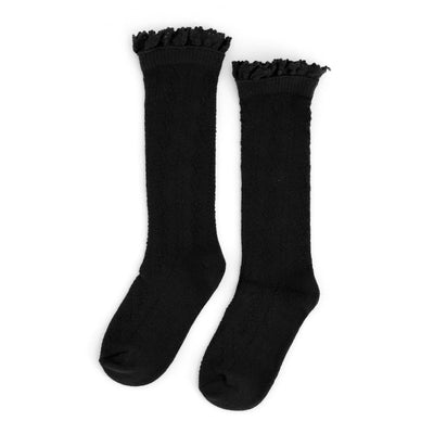 Little Stocking Co. Lace Top Knee High Socks: Fancy Black