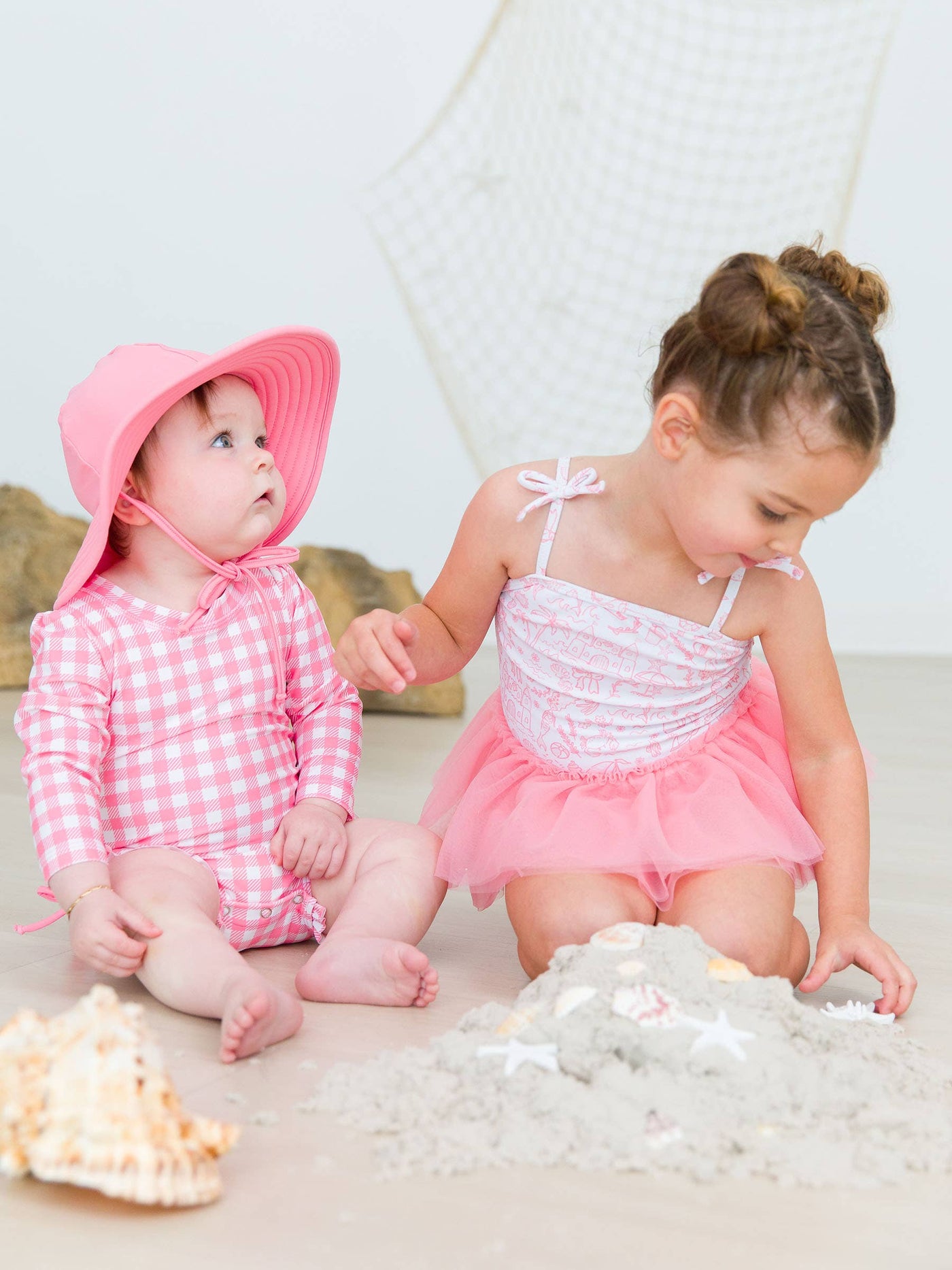 RuffleButts + RuggedButts - Girls By the Seaside Tulle Skirted Tie Shoulder One Piece