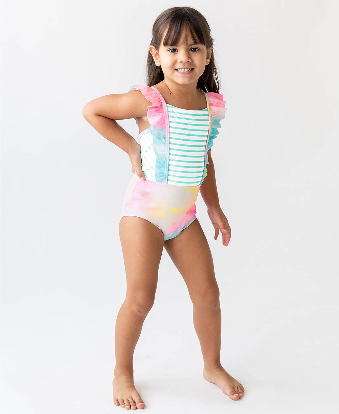 RuffleButts + RuggedButts - Girls Rainbow Tie Dye Pinafore One Piece