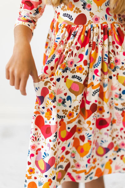 Mila & Rose:  Little Red Hen 3/4 Sleeve Pocket Twirl Dress SHIPS SEPARATELY
